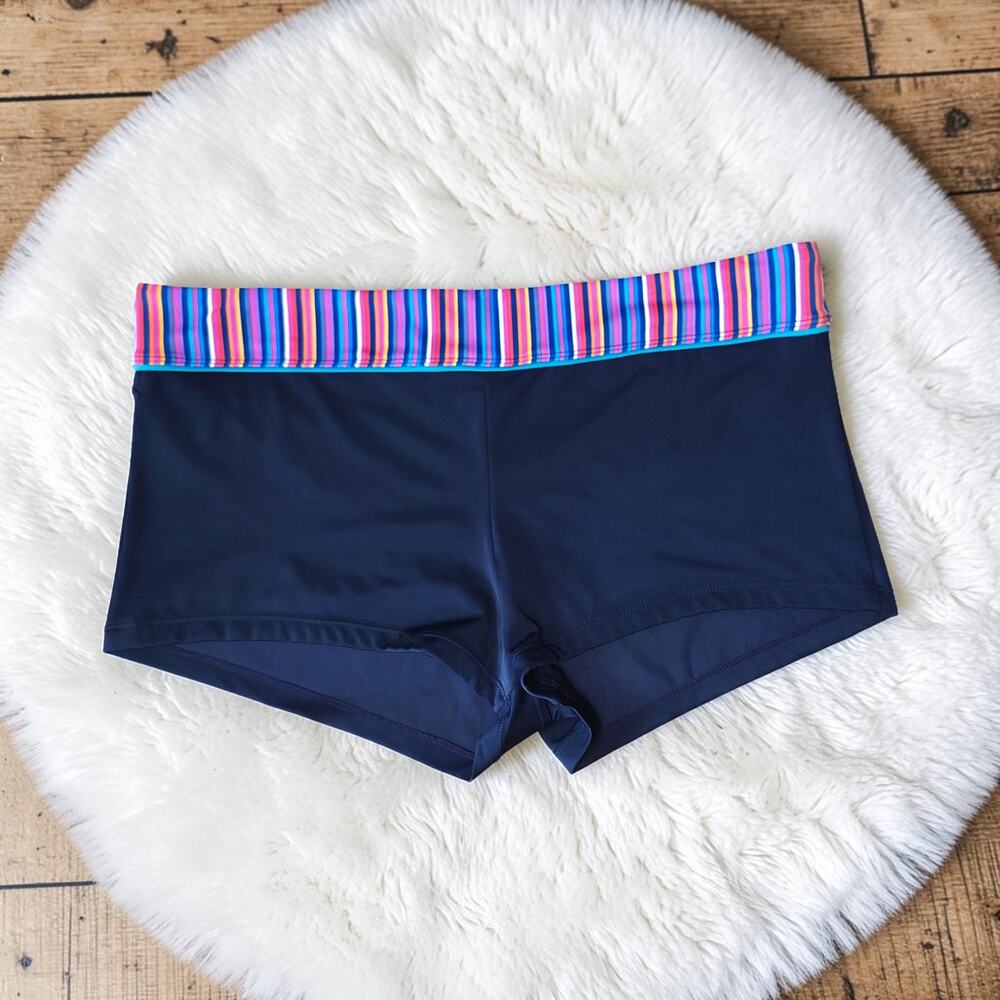 SOUTH POINT Navy Blue Colorful Band Swim Shorts 12